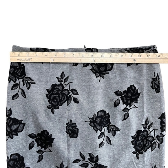 Premise Studio Gray Black Floral Print Stretch Straight Pencil Skirt 8 - Picture 3 of 7